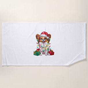 Xmas Lighting Weihnachtsmannmütze Papillon Dog Wei Strandtuch