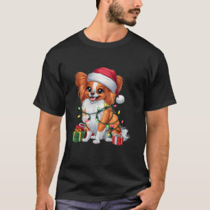 Xmas Lighting Weihnachtsmannmütze Papillon Dog Wei T-Shirt