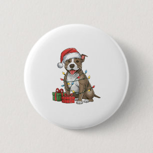 Xmas Lighting Weihnachtsmannmütze Pitbull Terrier Button