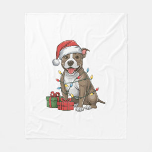 Xmas Lighting Weihnachtsmannmütze Pitbull Terrier Fleecedecke