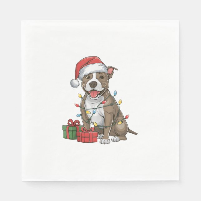 Xmas Lighting Weihnachtsmannmütze Pitbull Terrier  Serviette (Vorderseite)