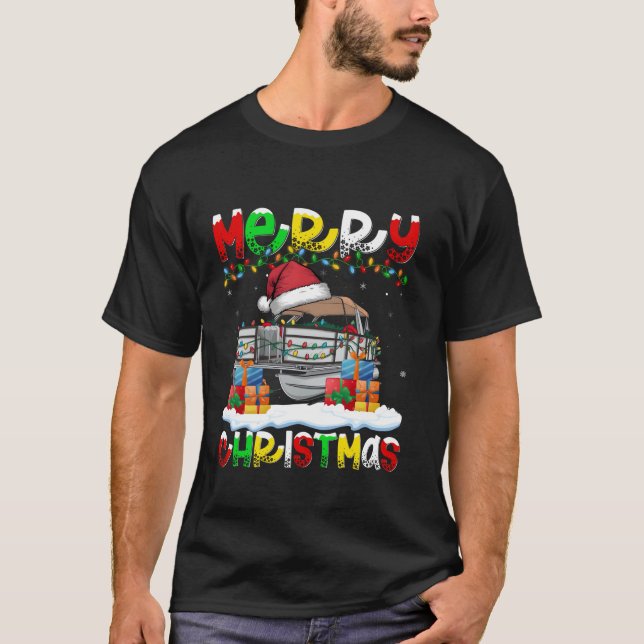 Xmas Lighting Weihnachtsmannmütze Pontoon Boat Mer T-Shirt (Vorderseite)
