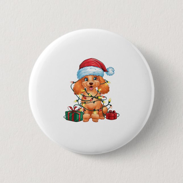 Xmas Lighting Weihnachtsmannmütze Poodle Dog Weihn Button (Vorderseite)