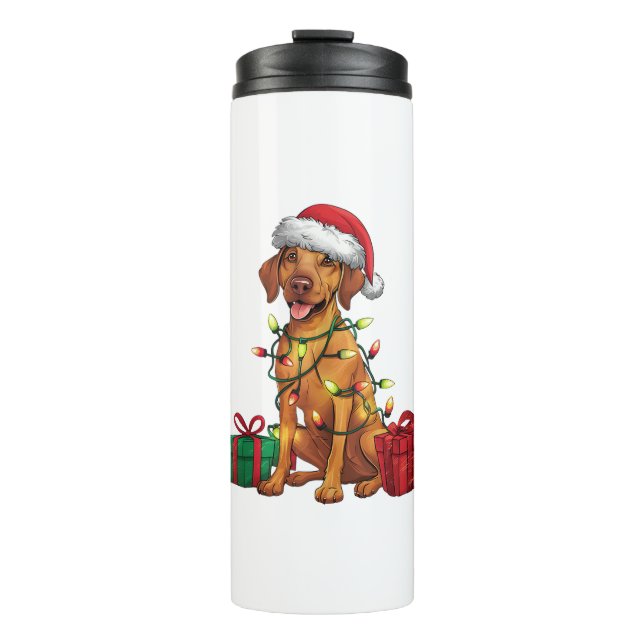 Xmas Lighting Weihnachtsmannmütze Rhodesian Ridgeb Thermosbecher (Vorderseite)