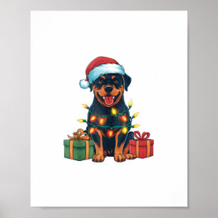 Xmas Lighting Weihnachtsmannmütze Rottweiler Dog W Poster