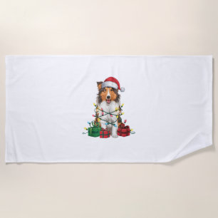 Xmas Lighting Weihnachtsmannmütze Rough Collie Dog Strandtuch