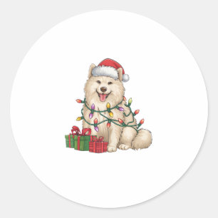 Xmas Lighting Weihnachtsmannmütze Samoyed Dog Weih Runder Aufkleber