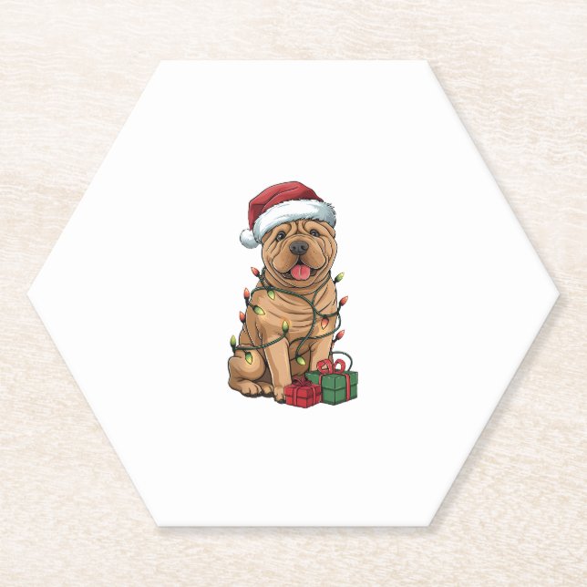 Xmas Lighting Weihnachtsmannmütze Shar Pei Dog Wei Untersetzer (Vorderseite)