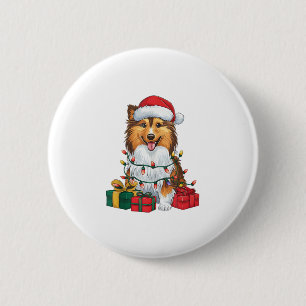 Xmas Lighting Weihnachtsmannmütze Sheltie Dog Weih Button