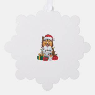 Xmas Lighting Weihnachtsmannmütze Sheltie Dog Weih Ornament Karte