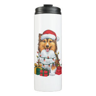 Xmas Lighting Weihnachtsmannmütze Sheltie Dog Weih Thermosbecher