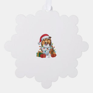 Xmas Lighting Weihnachtsmannmütze Shetland Sheepdo Ornament Karte