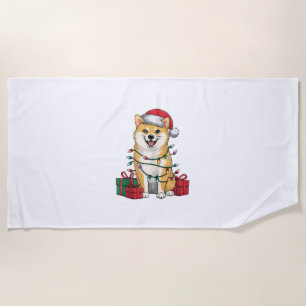 Xmas Lighting Weihnachtsmannmütze Shiba Inu Dog We Strandtuch