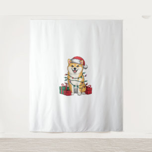 Xmas Lighting Weihnachtsmannmütze Shiba Inu Dog We Wandteppich