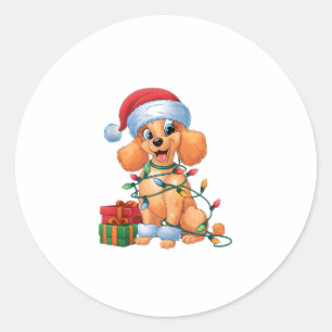 Xmas Lighting Weihnachtsmannmütze Toy Poodle Dog W Runder Aufkleber