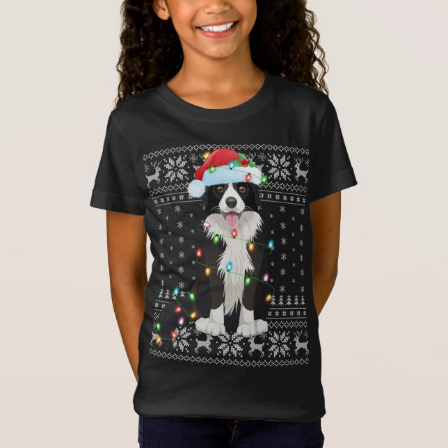 Xmas Lighting Weihnachtsmannmütze Ugly Border Coll T-Shirt (Vorderseite)