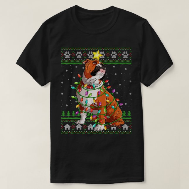 Xmas Lighting Weihnachtsmannmütze Ugly English Bul T-Shirt (Design vorne)