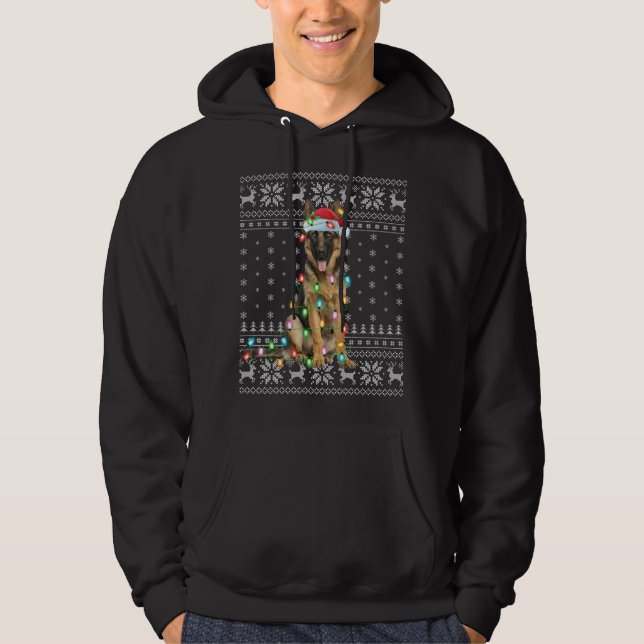 Xmas Lighting Weihnachtsmannmütze Ugly German Shep Hoodie (Vorderseite)