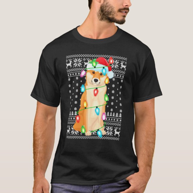 Xmas Lighting Weihnachtsmannmütze Ugly Shiba Inu W T-Shirt (Vorderseite)