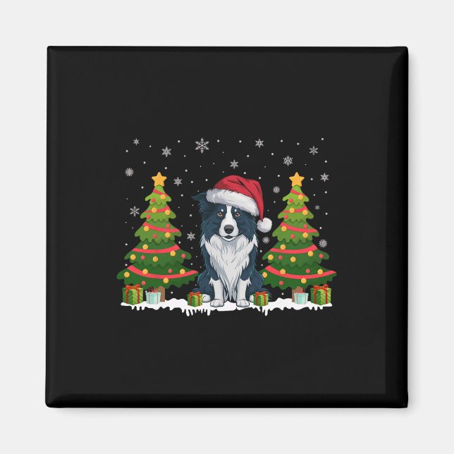 Xmas Lights Border Collie Dog Weihnachtsmannmütze  Magnet (Vorne)