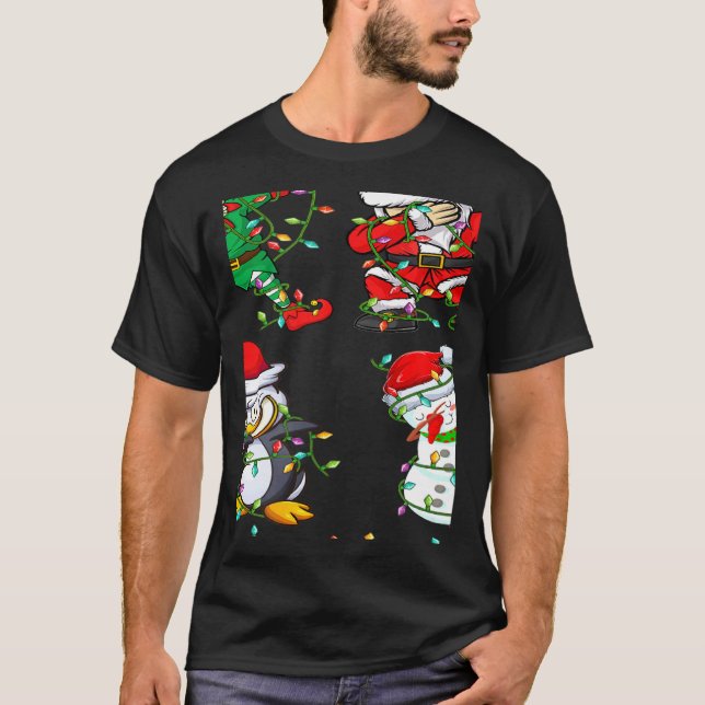 Xmas Lights Dabbing Santa Elf Friends Christmas Da T-Shirt (Vorderseite)