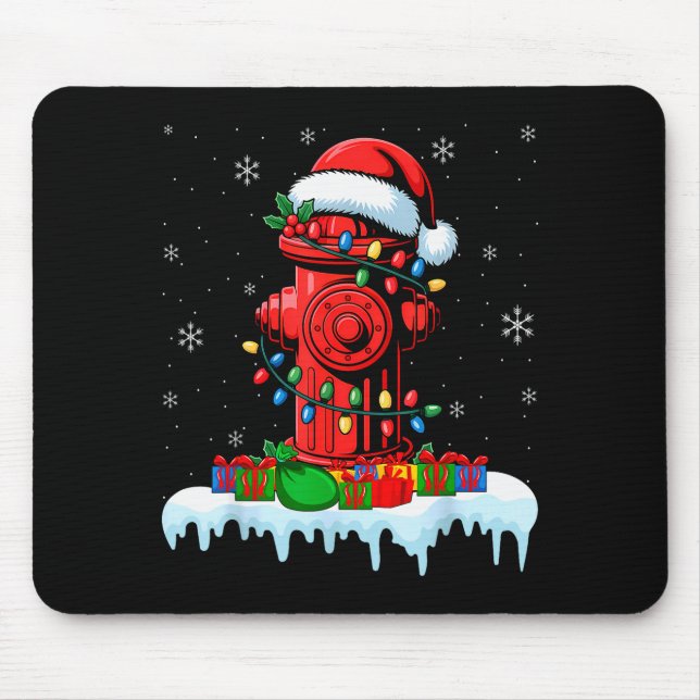 Xmas Lights Fire Hydrant Firefighter Christmas  Mousepad (Vorne)