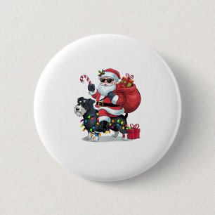 Xmas Lights Funny Santa Ride Terrier Dog Button