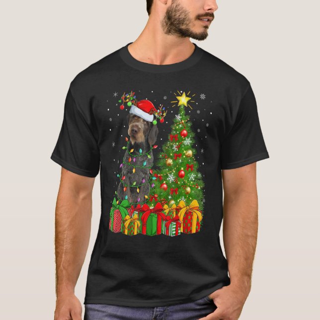 Xmas Lights German Wirehaired Pointer Dog Christma T-Shirt (Vorderseite)