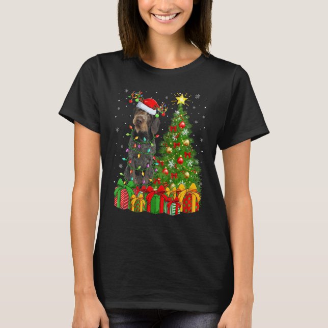 Xmas Lights German Wirehaired Pointer Dog Christma T-Shirt (Vorderseite)