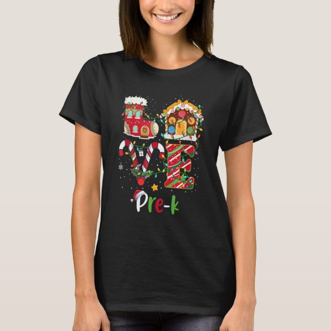Xmas Lights Liebe Pre-K Lehrer Weihnachten T-Shirt (Vorderseite)