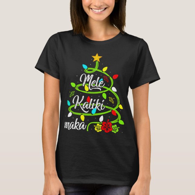 Xmas Lights Mele Kalikimaka Hawaiian Christmas Tre T-Shirt (Vorderseite)