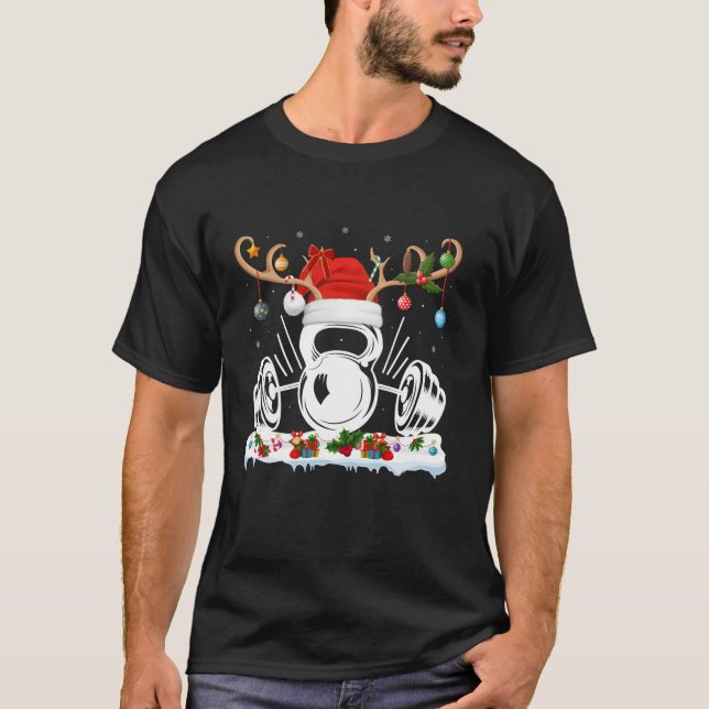 Xmas Lights Reindeer Santa Weightlifting Fitness C T-Shirt (Vorderseite)
