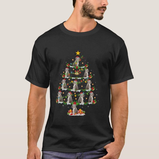 Xmas Lights Santa Bearded Collie Dog Christmas Tre T-Shirt (Vorderseite)