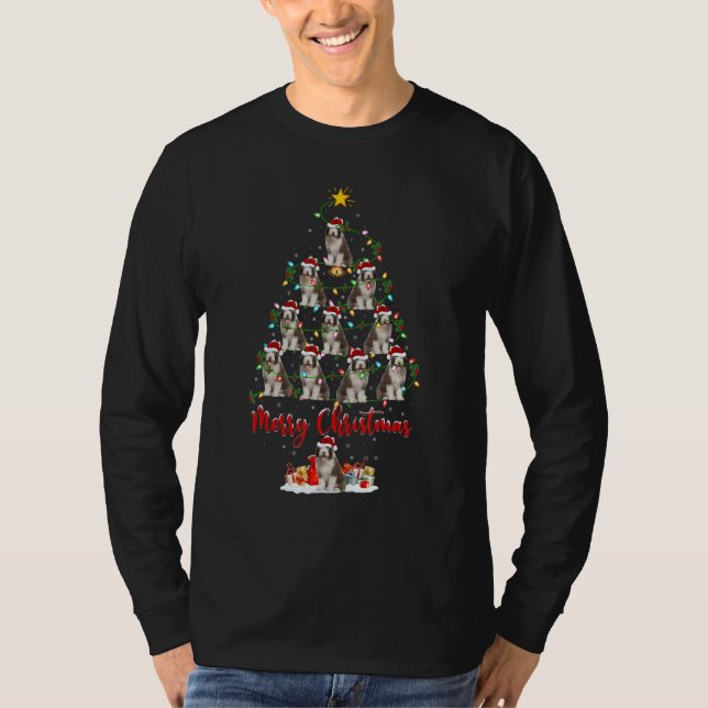 Xmas Lights Santa Bearded Collie Dog Christmas Tre T-Shirt (Vorderseite)