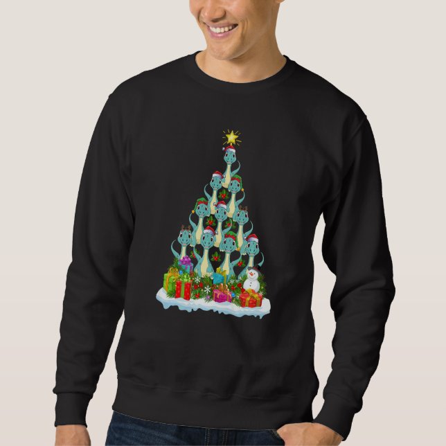 Xmas Lights  Santa Brontosaurus Dinosaur Christmas Sweatshirt (Vorderseite)