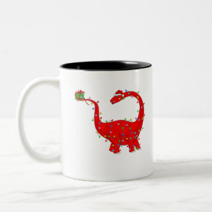 Xmas Lights Santa Brontosaurus Dinosaur Christmas Zweifarbige Tasse