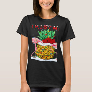 Xmas Lights Santa Flamingo Pineaple Merry Christm T-Shirt
