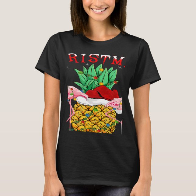 Xmas Lights Santa Flamingo Pineapple Merry Christm T-Shirt (Vorderseite)