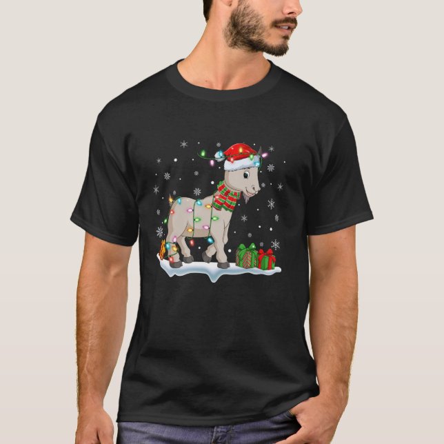 Xmas Lights Santa Goat Weihnachts Pajamas T-Shirt (Vorderseite)