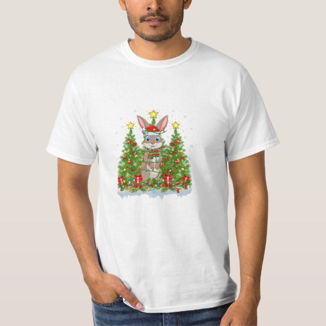 Xmas Lights Santa Hare Weihnachten T-Shirt (Vorderseite)