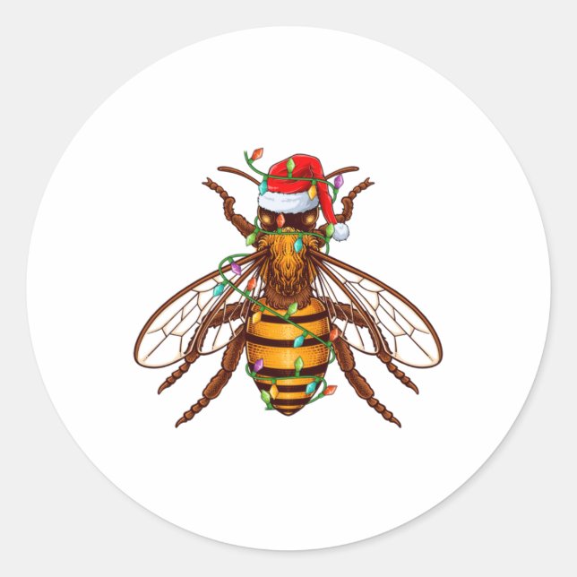 Xmas Lights Santa Hat Bee Christmas  Runder Aufkleber (Vorderseite)
