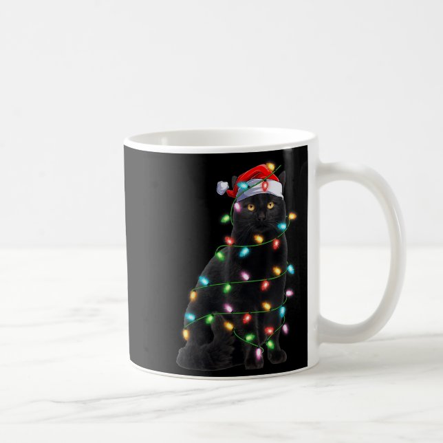 Xmas Lights Santa Hat Black Cat Christmas  Kaffeetasse (Rechts)