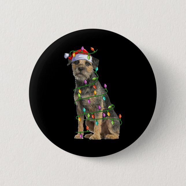 Xmas Lights Santa Hat Border Terrier Dog Christmas Button (Vorderseite)