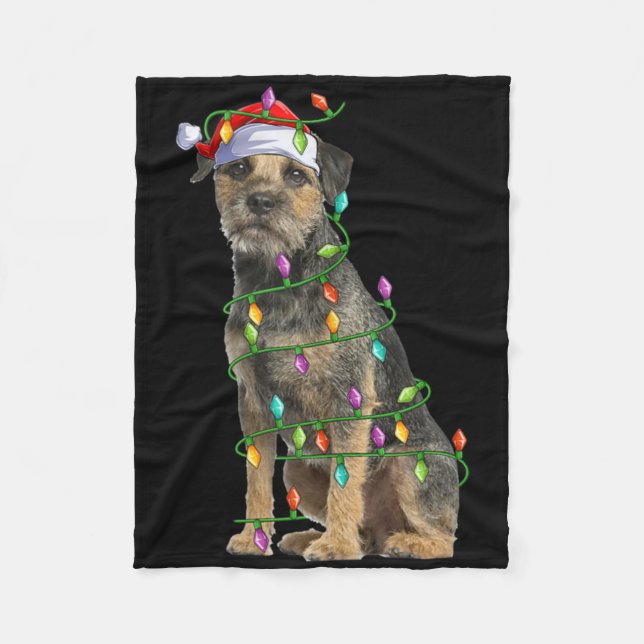 Xmas Lights Santa Hat Border Terrier Dog Christmas Fleecedecke (Vorderseite)