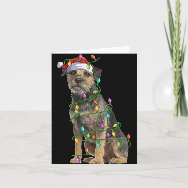 Xmas Lights Santa Hat Border Terrier Dog Christmas Karte (Vorderseite)