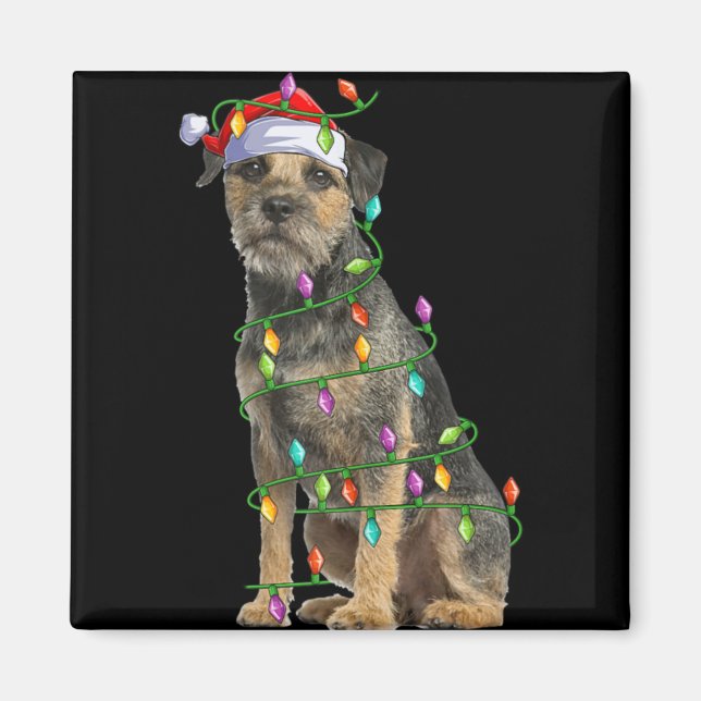 Xmas Lights Santa Hat Border Terrier Dog Christmas Magnet (Vorne)
