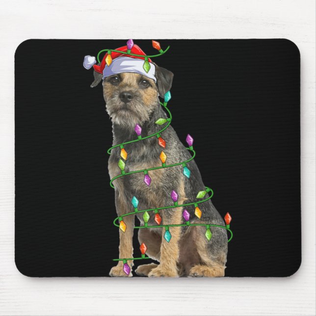 Xmas Lights Santa Hat Border Terrier Dog Christmas Mousepad (Vorne)