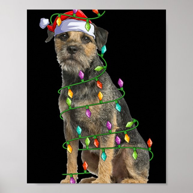 Xmas Lights Santa Hat Border Terrier Dog Christmas Poster (Vorne)