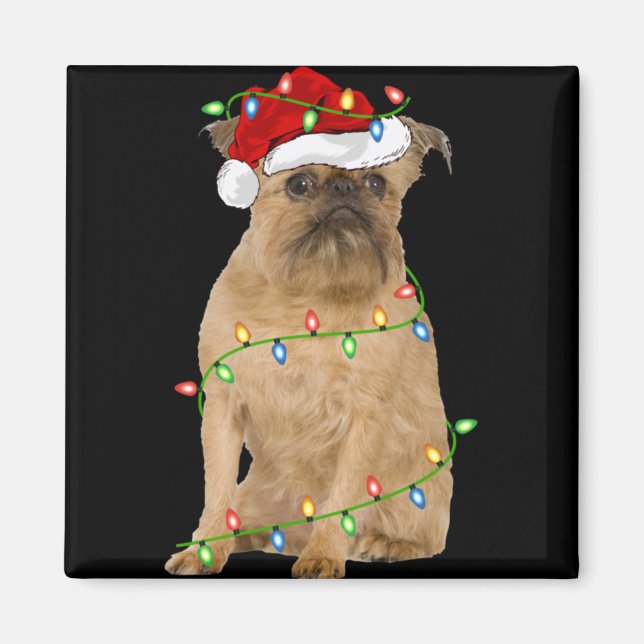 Xmas Lights Santa Hat Brussels Griffon Dog Christm Magnet (Vorne)