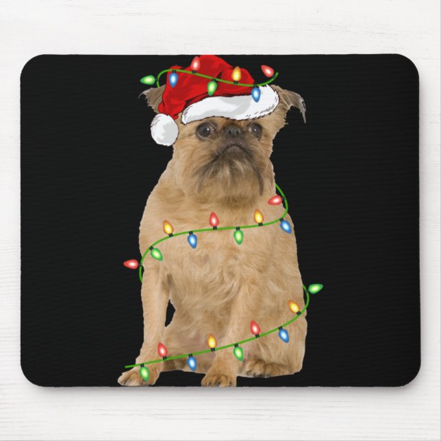 Xmas Lights Santa Hat Brussels Griffon Dog Christm Mousepad (Vorne)